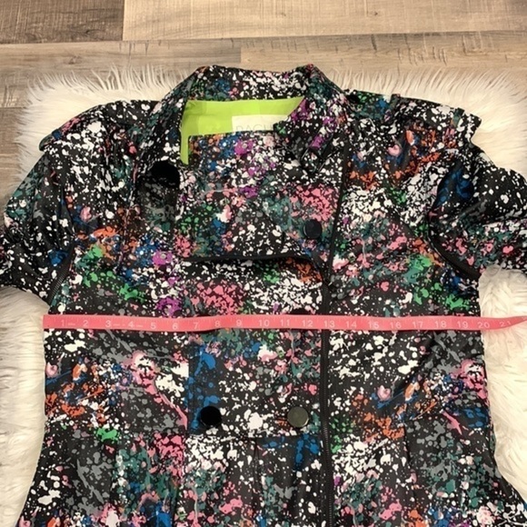 Rachel Roy double breasted zip pleated trench coat splatter print M - Picture 9 of 11